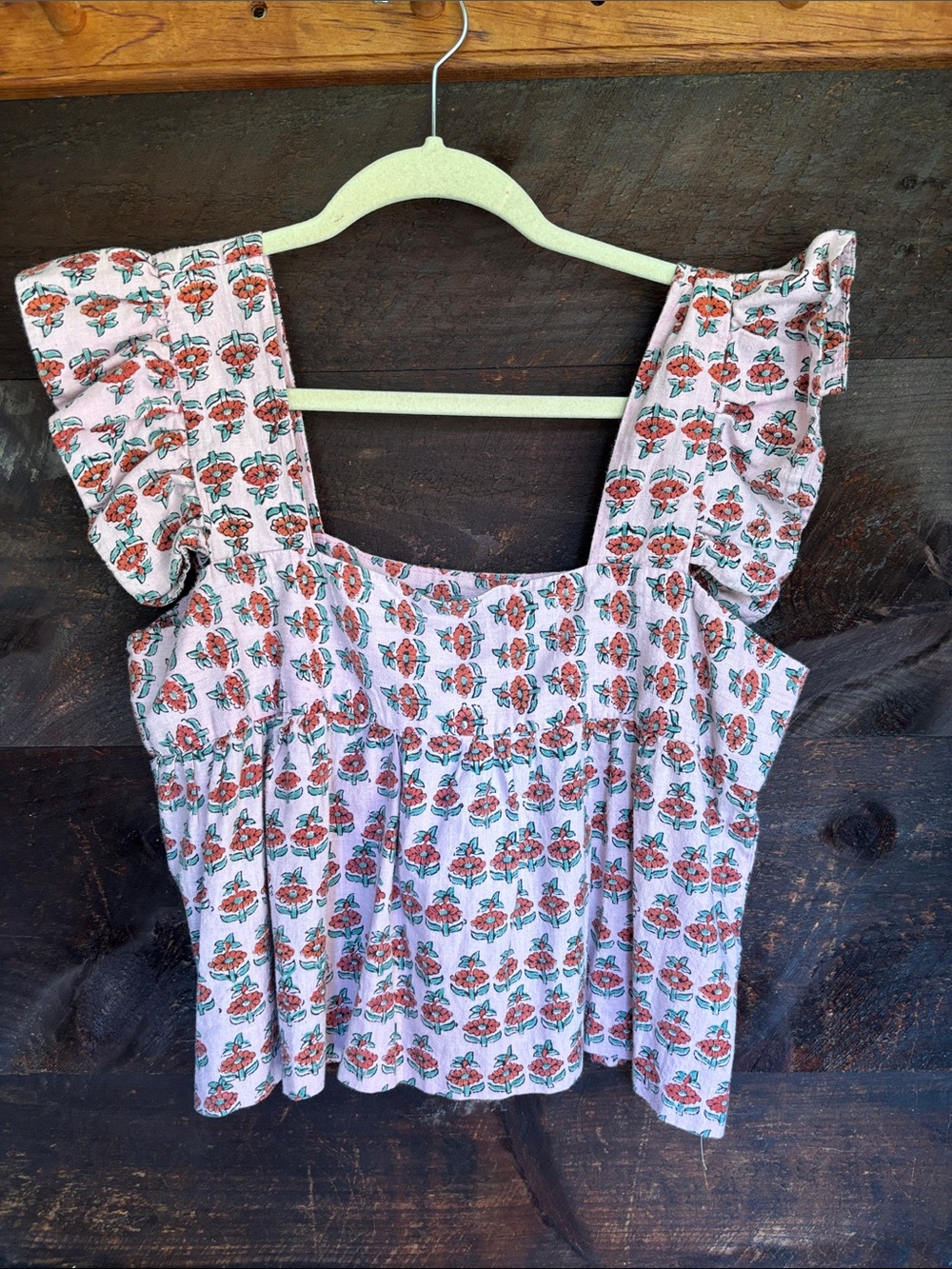 Flowy cropped block print tank